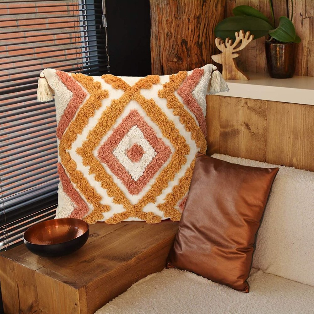 Pink/Orange Tassel Throw Pillow Covers 18x18, 12x20 Woven Tufted Living Room/Bed - Picture 3 of 16